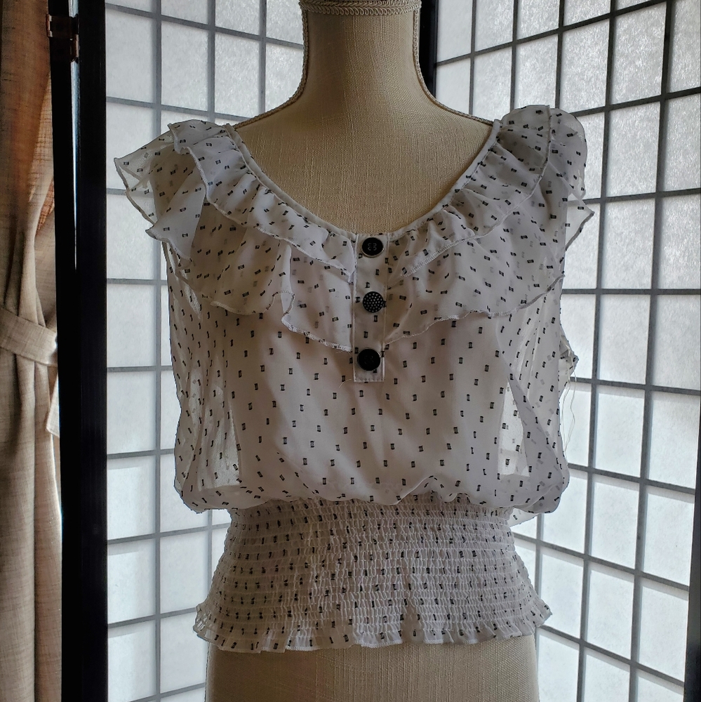 White and Black Dots Sheer Top